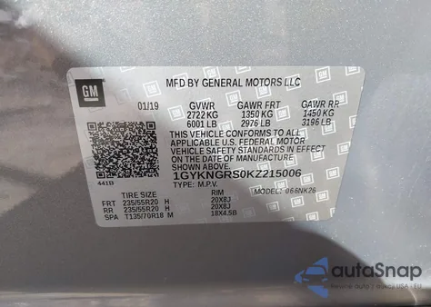 2019 Cadillac Xt5 Platinum from USA, damaged, VIN 1GYKNGRS0KZ215006